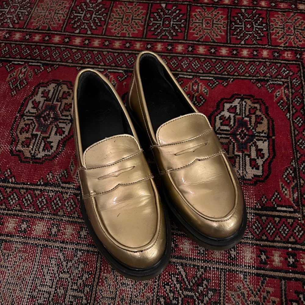 Gold Dr. Martens Loafers